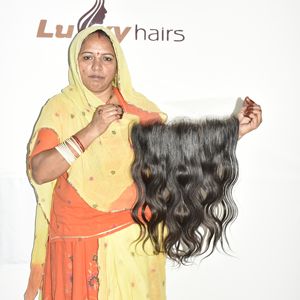 Extensions de cheveux naturels indiens bruts non traités, frontale Bodywave, Remy doux, cuticules alignées, aspect naturel, double trame - Product Image 4