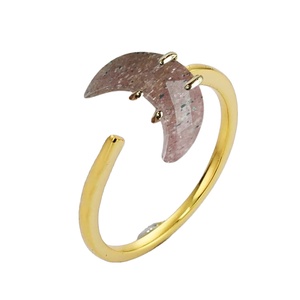 Strawberry <b>Quartz</b> Crescent Moon Gold Plated <b>Ring</b> – Faceted Gemstone Wholesale <b>Ring</b> - Product Image 1