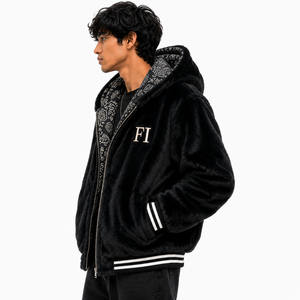 Veste zippée unisexe de haute qualité avec doublure intérieure contrastante en sherpa, coupe ample, bordure en tricot côtelé, poche avant, sweat à capuche en molleton de coton pour homme, USA - Product Image 3