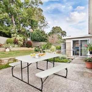 Conjunto de Mesa y Bancos Plegables para Picnic con Textura Similar a la Madera para Uso en Interiores y Exteriores - Product Image 2