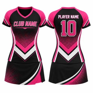 Camiseta de Voleibol Personalizada por Sublimación, Unisex, Rosa y Negra, Cuello en V, Manga Corta, Transpirable, de Poliéster, Secado Rápido, Estampado Geométrico, Deportiva - Product Image 1