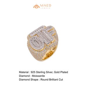 <b>Mens</b> Gold Tone Moissanite Letter <b>Ring</b> Luxury Hip Hop Statement Jewelry <b>for</b> Wedding Engagement Gift Stylish - Product Image 6