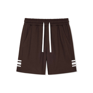 Shorts tissés gris clair pour homme, taille mi-haute, style décontracté, rayures latérales, respirant, 100 % coton, séchage rapide, été - Product Image 5