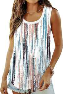 Women's Summer Tank Tops Loose Sleeve V-neck Curved Hem Knitted Fabric Ribbed <b>Trim</b> <b>Beading</b> Decoration Lightweight Cotton Lace - Product Image 4