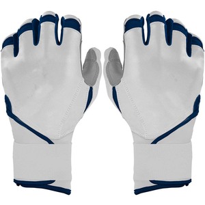 Guantes de bateo blancos con ribete azul, acolchados, de cuero, con cierre de tirar, para entrenamiento, unisex, para adultos - Product Image 1