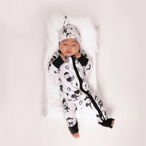 Ropa de bebé con estampado de superhéroe de alta calidad de bambú elastano con cremallera - Product Image 1