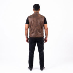 Gilet de moto en cuir de vachette vieilli personnalisé OEM, tactique CCW avec lacets latéraux, pour homme - Product Image 2