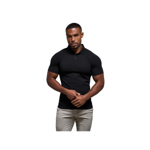 Men's <b>Black</b> <b>Short</b> Sleeve Cotton Polo Shirt Solid Color Casual Knitted Breathable Regular Fit - Product Image 1