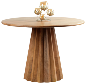 Mesa de comedor plegable ecológica con base de pedestal estilo estrella, de madera maciza de mango con acabado marrón, para bar, hogar, cocina, casa de campo. - Product Image 1