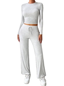 Kit de fitness deportivo gris claro cómodo para mujer, chaqueta de cuello redondo y conjuntos, técnica teñida Lisa 2025 - Product Image 3