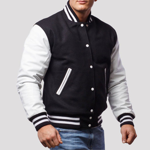 Veste universitaire noire et blanche pour homme, coupe classique, col montant, fermeture boutonnée, doublure en coton, hiver, décontractée, broderie écologique - Product Image 5
