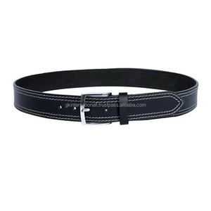 Ceinture décontractée en cuir noir de qualité supérieure, durable et robuste, à double couture, pour hommes, avec boucle en laiton nickelé massif. - Product Image 3