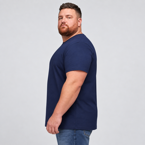 Men's <b>Navy</b> <b>Blue</b> Short Sleeve O-Neck T-<b>Shirt</b> Regular Fit Solid Color Cotton Jersey Casual Wear - Product Image 4