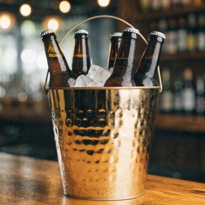 Cubo de Hielo de Acero Inoxidable de 5 L con Rayas Doradas Estilo Europeo, Hecho a Mano, Fácil de Limpiar, para Cerveza, Vino, Jugo, Whisky, Hogar, Restaurante - Product Image 2