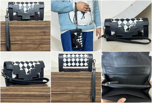 Bolso de Mano Tipo Clutch de Cuero Repujado a Mano de Gran Capacidad con Patrón a Cuadros, Cartera con Múltiples Compartimentos, Elegante Bolso de Mujer - Product Image 3