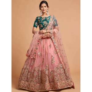 Increíble hilo de melocotón bordado red boda Lehenga Choli - Product Image 4