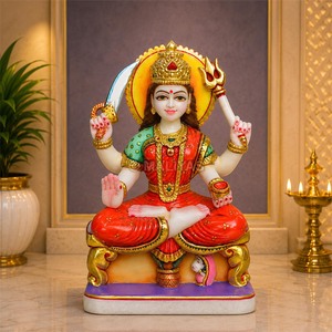Estatua de Santoshi Mata en Mármol con Espada y Trishul |   Ídolo de Santoshi Maa sentado, Murti de mármol hecho a mano para templo y hogar |   MALIYAS - Product Image 1