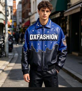 Blouson matelassé de luxe 400 GSM en cuir épais avec fermeture éclair, imprimé ciel étoilé Hip Hop High Street et broderie silhouette urbaine - Product Image 2