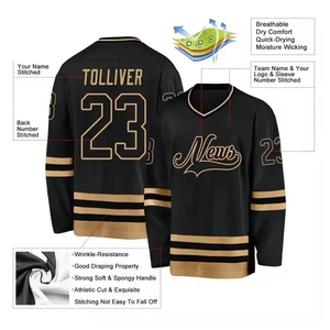 Camiseta de Hockey sobre Hielo Personalizada para Equipos, Negra y Dorada, Cuello en V, Manga Corta, 100% Poliéster, Transpirable, Ligera, Unisex, Corte Regular, Alta Calidad - Product Image 5