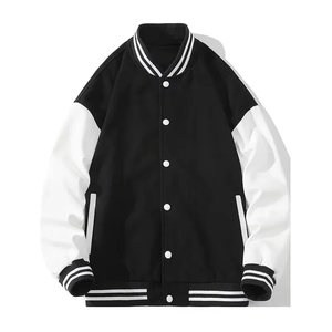 เสื้อแจ็คเก็ตวาร์ซิตี้ขนสัตว์แท้สำหรับผู้ชาย แขนหนัง คอตั้ง ผ้าแคนวาส สีเหลือง สำหรับโรงเรียน วิทยาลัย เบสบอล - Product Image 1