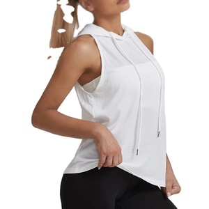 เสื้อกีฬาแขนกุดมีฮู้ดของผู้หญิงเสื้อออกกำลังกายแบบมีเชือกรูดเปิดหลัง - Product Image 5