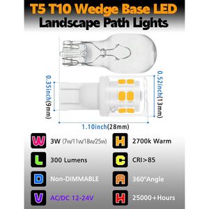 Lampadina LED T5 T10 per Illuminazione Paesaggistica, Base a Cuneo, 7W 11W 18W 25W 30W Equivalente a 3W T10 LED, 2700K Bianco Caldo per Accessori Interni Camper - Product Image 4