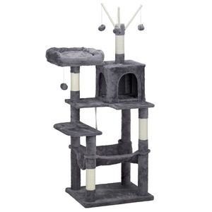 57-Inch Cat Tree Tower with Padded Platform Bed and Toy Balls Large Cozy Indoor Cat Condo with Sisal Scratching Mat - Product Image 4
