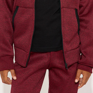 New Design Custom Embroidery Logo Adults Hooded <b>Tracksuit</b> Set Maroon Black Color Blocking Full Zip <b>Waterproof</b> Breathable - Product Image 2