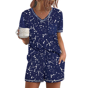 ชุดเซ็ตสองชิ้นผ้าเจอร์ซีย์คอวี ดีไซน์ล่าสุด ระบายอากาศได้ดี ชุดลำลองผู้หญิง ดีไซน์ใหม่ คุณภาพสูง ชุดฤดูร้อน - Product Image 1