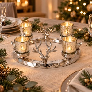 เชิงเทียนอะลูมิเนียมสุดหรูสำหรับตกแต่งบ้าน งานแต่งงาน โรงแรม คริสต์มาส เป็นมิตรกับสิ่งแวดล้อม ทนทาน ใช้เป็นของตกแต่งกลางโต๊ะ ของขวัญทันสมัย สวยงาม - Product Image 1