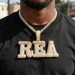 Collier avec pendentif personnalisé en lettres graffiti hip-hop, serti de pierres CZ, bijoux bling pour hommes - Product Image 2