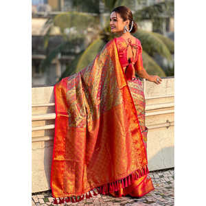 Sari en soie Dharmavaram Leheriya rose original Elite Weaves, tissé avec des fils de zari, robe de soirée élégante, 0,65 g - Product Image 2