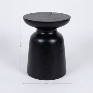 Niwara Bisoepo Solid Suar Wood Mushroom Accent Stool Black Rustic Design Premium Quality Handcrafted Durable Entry Apartment - Product Image 1