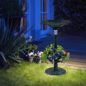 Combinazione di abbeveratoio e mangiatoia per uccelli in bronzo su piedistallo con lampada a energia solare per decorazione da giardino esterno - Product Image 5