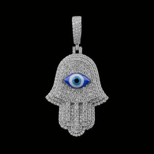 Pendentif Hamsa Œil Bleu Diamanté, Bijoux Hip Hop, Collier Hamsa, Charme de Protection Spirituelle, Cadeau de Luxe - Product Image 1