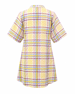 Camisa Holgada de Algodón Popelín para Mujer, Estilo Casual, Cuello Mao, Botones al Frente, Diseño a Cuadros Simple, Transpirable, para Primavera/Verano - Product Image 4