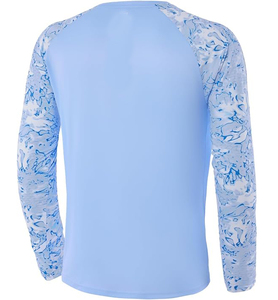 เสื้อแรชการ์ดแขนยาวผู้ชาย สีฟ้าอ่อน พิมพ์ลายแบบรีดร้อน แห้งเร็ว ระบายอากาศได้ดี ผ้าฝ้าย/โพลีเอสเตอร์ ป้องกันแสงแดด UPF 50+ เหมาะสำหรับตกปลา - Product Image 2