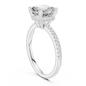 GRA Certified Asscher Cut Lab Grown Created Diamond <b>Ring</b> Stunning Engagement Paved Band <b>Ring</b> <b>Crafted</b> From Solid 14k White Gold - Product Image 4