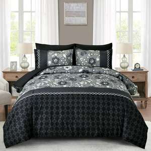 Juego de Ropa de Cama Moderno con Estampado Floral en Blanco y Negro, Ecológico, 500 Hilos, 100% Algodón, Reversible, Resistente al Agua, para Todas las Estaciones - Product Image 1