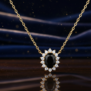 Collar de Ónix Negro Ovalado de 16 Pulgadas con Circonitas Cúbicas, Plata de Ley 925, Chapado en Oro de 18K, Collar con Colgante Elegante, Joyería Nupcial - Product Image 2