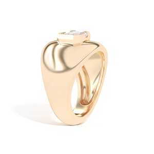 4mm Wide Chunky <b>Dome</b> Space Bombe <b>Rings</b> 1 Carat Emerald Cut Diamond Full Bezel Set Statement Custom 14K 18K Solid Gold Wholesale - Product Image 4