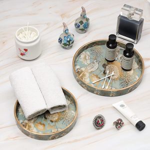 Handmade Round Wooden Enamel-Coated Tray <b>Set</b> of 2 Multipurpose Resin Serving Trays for Kitchen & <b>Dining</b> Decor - Product Image 5