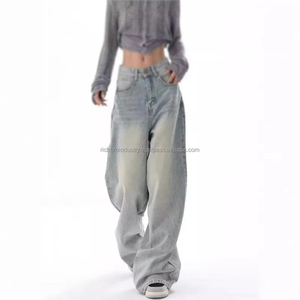 กางเกงยีนส์ทรงตรงเอวกลางผ้าฝ้าย 100% ระบายอากาศได้ดี เป็นมิตรกับสิ่งแวดล้อม แฟชั่นเกาหลี สไตล์สตรีทแวร์ ไซส์ใหญ่ ใส่สบาย - Product Image 4