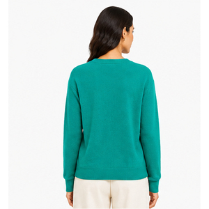 เสื้อคาร์ดิแกนคอวี แขนยาว สีพื้น ผ้าถักลำลองสำหรับผู้หญิง ป้องกันขนร่วง ผลิตจากอะคริลิก 100% มีกระเป๋า ความยาวปกติ - Product Image 2