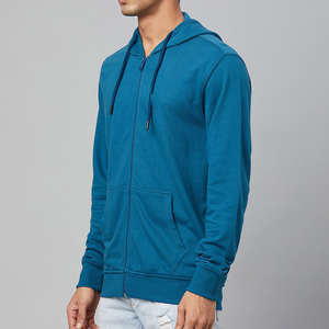 Sudadera con Capucha Azul Sólido para Hombre, Cierre de Cremallera, Corte Regular, Tejido de Algodón, Informal, para Otoño - Product Image 5
