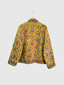 <b>Velvet</b> Embroidered Jacket Mandarin Collar Full Sleeve Floral Pattern Hand Embroidery Autumn Wear Plus Size Women's - Product Image 2