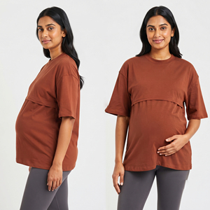 T-shirt de maternité pour femmes, 100% coton, col rond, coupe ample, respirant, décontracté, manches courtes, t-shirt d'allaitement pour femmes - Product Image 1