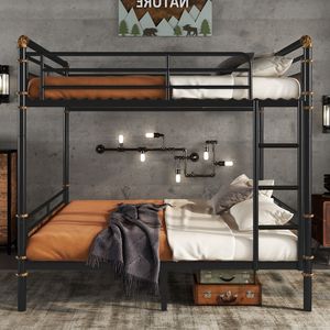 Letto a castello matrimoniale in metallo con sponde di sicurezza, stile industriale, letto separabile per ragazzi, nero - SKU W2580S00019 - Product Image 2