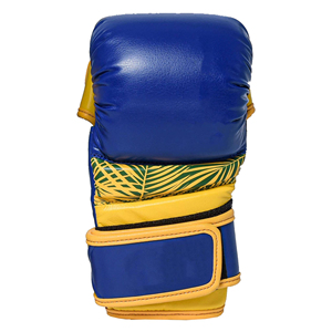 Gants de boxe en cuir PU bleu et jaune avec sangle de poignet Velcro pour adultes, entraînement d'arts martiaux, gants de MMA avec OEM - Product Image 2