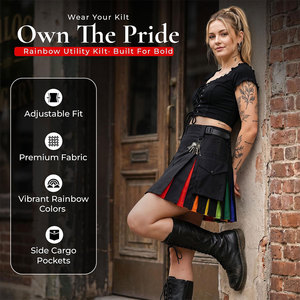 Kilt écossais moderne plissé arc-en-ciel pour hommes et femmes, kilt hybride avec poches, traditionnel fait main - Product Image 3